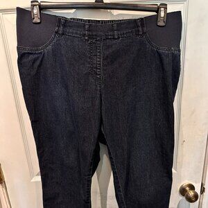 Ulla Popken Elastic Inset Slim Leg Fit Stretch Capri Jeans dark blue denim